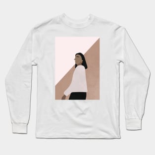 Contemporary Modern Minimal Woman Illustration Long Sleeve T-Shirt